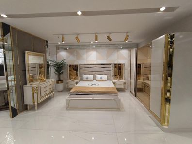 Schlafzimmer Set Komplett Bett + 2x Nachttische Kommode mit Spiegel Modern Neu