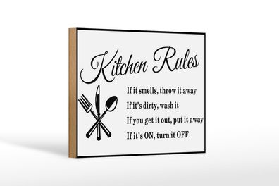 Holzschild Spruch 18x12 cm Kitchen Rules Küche Regeln Deko Schild
