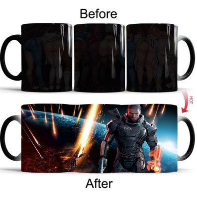 Spiel Mass Effect N7 Heat Changing Mug für Kinder Shepard Ashley Keramik Kaffeebecher