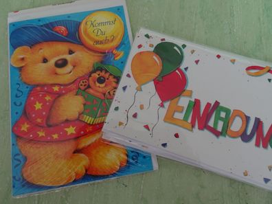 alte Grußkarten Kinder Einladung Teddybär KE Luftballons JLM Lang