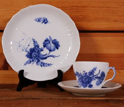 Royal Copenhagen Blaue Blume geschweift 3-tlg Kaffeegedeck 1820, 1870, 1645 #T