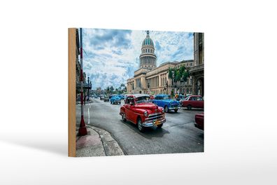 Holzschild Auto 18x12 cm Oldtimer Cuba Havana Geschenk Deko Schild