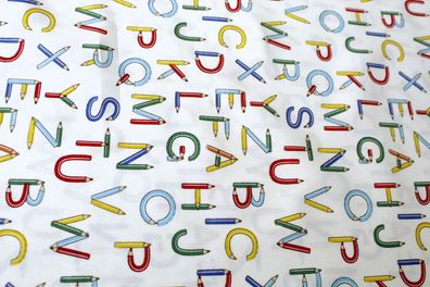 0,5 m Popeline " Buntstifte", 145 cm breit , Baumwolle, Buchstaben