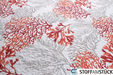 Stoff Polyester Stepp Stoff off-white Koralle rot Streifen 260 cm Matelassé