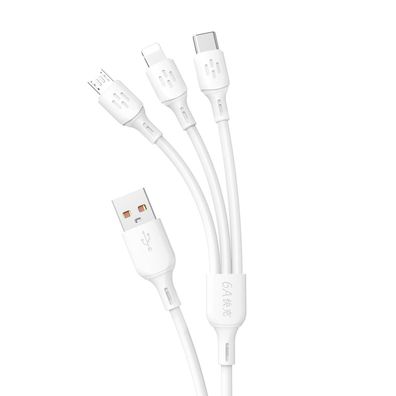 USB-Kabel Ladekabel – USB C / Micro-USB / Lightning 480 Mbit/ s 6 A 1,2 m – Weiß