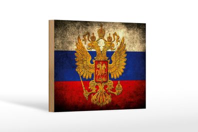 Holzschild Flagge 18x12 cm Russland Fahne Wappen Holz Deko Schild