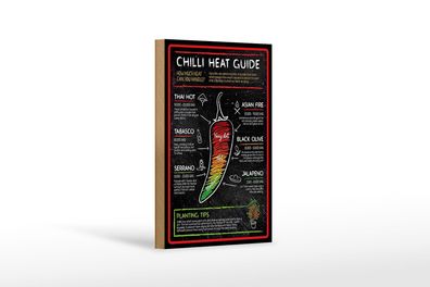 Holzschild Essen 12x18 cm Chilli heat guide asian fire thai Deko Schild