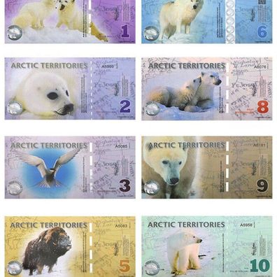 Arctic-Territories Banknoten 1 bis 25 Dollar Papiergeldscheine (AB100)