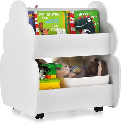 Kinder Bücherregal auf Rollen, 2 Ebenen Spielzeugregal aus Holz, 52 x 47 x 63,5 cm