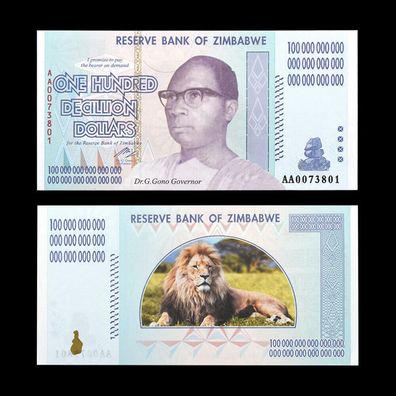 One Hundred Decillion Dollar Banknote Zimbabwe Bankfrisch unzirkuliert (Zimb501)