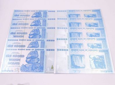 5 Scheine Hundred Trillion Dollar Fehldruck Banknote Zimbabwe (ZB462)