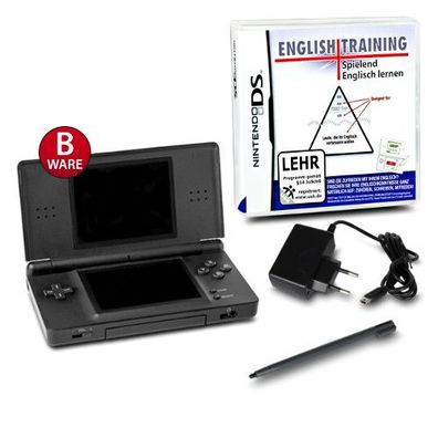 Original DS Lite Handheld Konsole schwarz #70B + Ladekabel + English Training