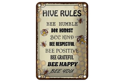 Blechschild Spruch 12X18 cm Hive rules bee humble honest Deko Schild