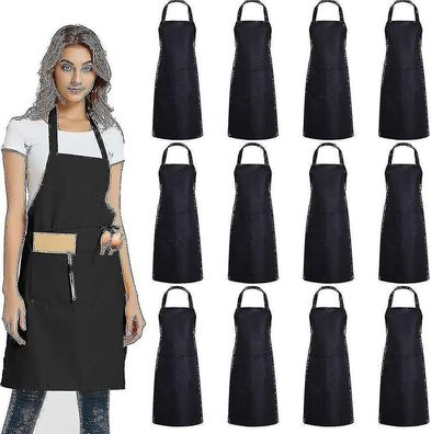 12 Pack Solid Color Aprons with 2 Pockets - Unisex