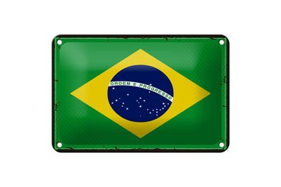 Blechschild Flagge Brasiliens 18x12 cm Retro Flag of Brazil Deko Schild