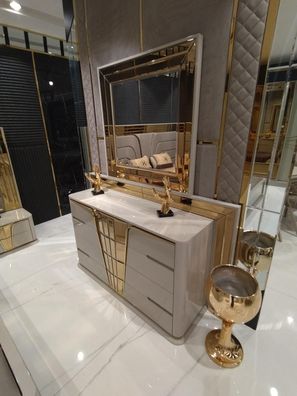 Modern Kommode mit Spiegel Luxus Moder design Schlafzimmer Holz Set 2tlg.