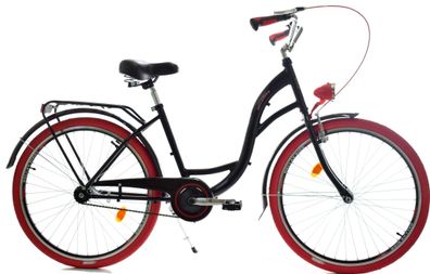 Mädchenfahrrad 26 Zoll robustes Modell rot mit schwarz von Dallas Bike