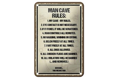 Blechschild Spruch 12X18 cm Man Cave Rules my cave my rules Deko Schild