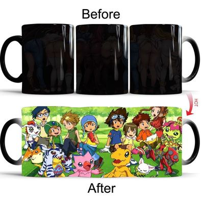 Digimon Adventure Keramiktasse für Animefans Agumon Tai Gabumon Thermoeffekt Tasse