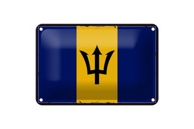 Blechschild Flagge Barbados 18x12 cm Retro Flag of Barbados Deko Schild