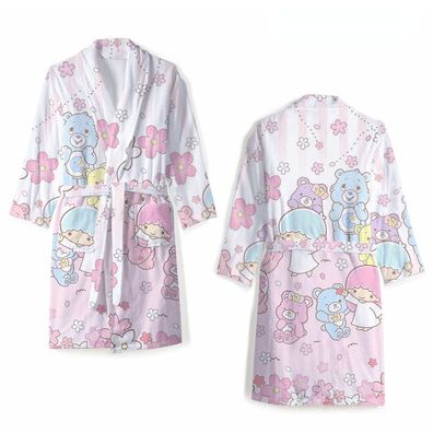Little Twin Star Nachthemd Kiki Lala Flanell Robe Warm Pajamas mit Bund Winter Mantel