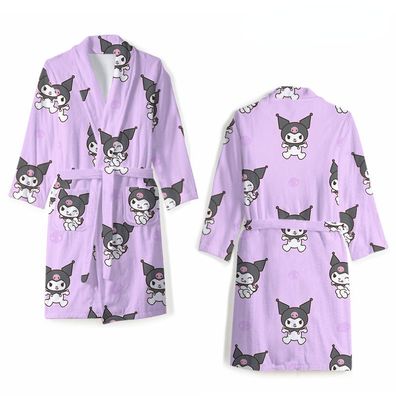 Devil Kuromi Nachthemd Kawaii Hase Pajamas Baku Flanell Robe mit Bund Homewear Mantel
