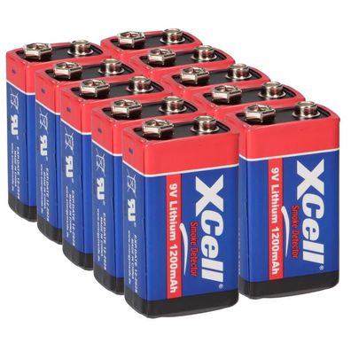 10x XCell Lithium 9V Block Hochleistungs- Batterien für Rauchmelder / Feuermelder ...