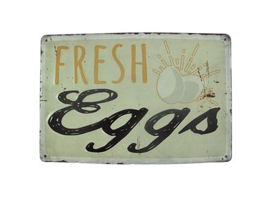Blechschild, Reklameschild, Wandschild Frische Eier, Fresh Eggs, Schild 20x30 cm