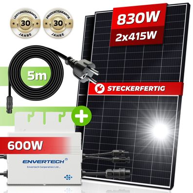 Solaranlage 830W Balkonkraftwerk Envertech Wechselrichter 600W EVT5 genehmigungsfrei