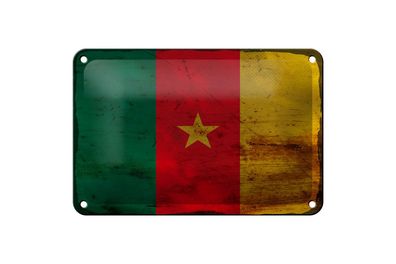 Blechschild Flagge Kamerun 18x12 cm Flag of Cameroon Rost Deko Schild