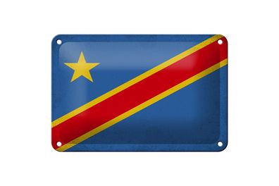 Blechschild Flagge DR Kongo 18x12 cm Flag Congo Vintage Deko Schild