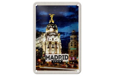 Blechschild Reise 12x18 cm 'Madrid Spain Retro Nacht Poster Deko Schild