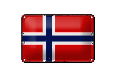 Blechschild Flagge Norwegens 18x12 cm Retro Flag Norway Deko Schild