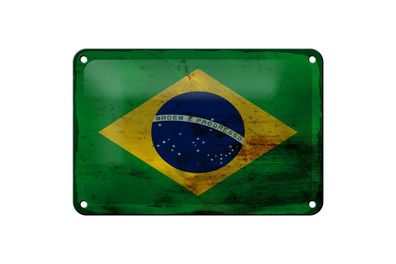 Blechschild Flagge Brasilien 18x12 cm Flag of Brazil Rost Deko Schild