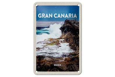 Blechschild Reise 12x18 cm Gran Canaria Spain Meer Berge Deko Schild