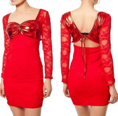 SeXy Miss Damen Spitze Mini Kleid Party Glam Bustier Dress 34/36/38 Metallic rot