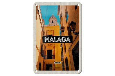 Blechschild Reise 12x18 cm Malaga Spain Altstadt Retro Geschenk Schild