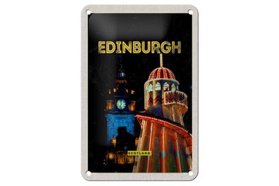 Blechschild Reise 12x18 cm Edinburgh Scotland Nacht Lichter Deko Schild