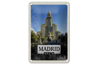 Blechschild Reise 12x18 cm Madrid Spanien Pferd Panorama Schild