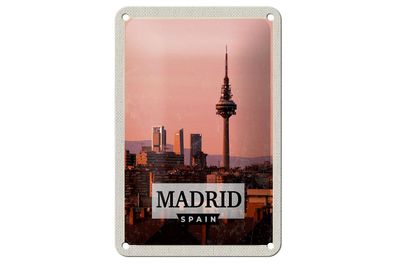 Blechschild Reise 12x18 cm Madrid Spanien Retro Architektur Schild