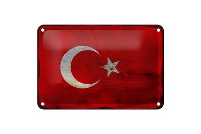 Blechschild Flagge Türkei 18x12 cm Flag of Turkey Rost Deko Schild