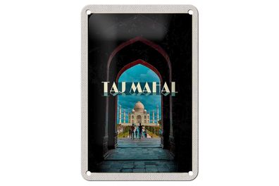 Blechschild Reise 12x18 cm Indien Taj Mahal Menschen Muslime Schild