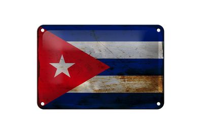 Blechschild Flagge Kuba 18x12 cm Flag of Cuba Rost Deko Schild