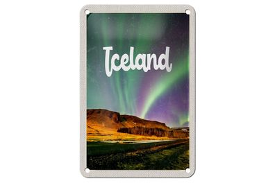 Blechschild Reise 12x18 cm Iceland Retro Polarlicht Geschenk Schild