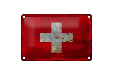 Blechschild Flagge Schweiz 18x12 cm Flag Switzerland Rost Deko Schild