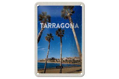 Blechschild Reise 12x18cm Tarragona Spanien Palmen mit Meerblick Schild