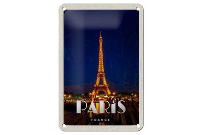 Blechschild Reise 12x18 cm Paris France Eiffelturm Nacht Lichter Schild