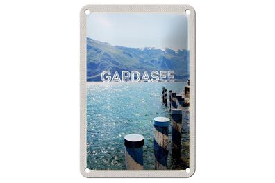 Blechschild Reise 12x18 cm Gardasee Italien See Gebirge Reise Schild
