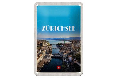 Blechschild Reise 12x18 cm Zürich Ausblick auf die Stadt Urlaub Schild