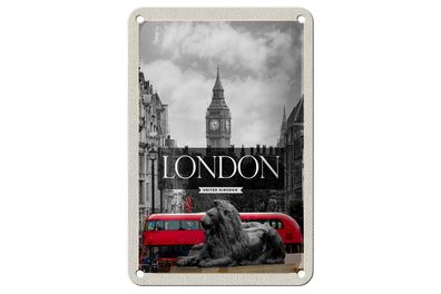 Blechschild Reise 12x18 cm London England Big-Ben schwarz weiß Schild